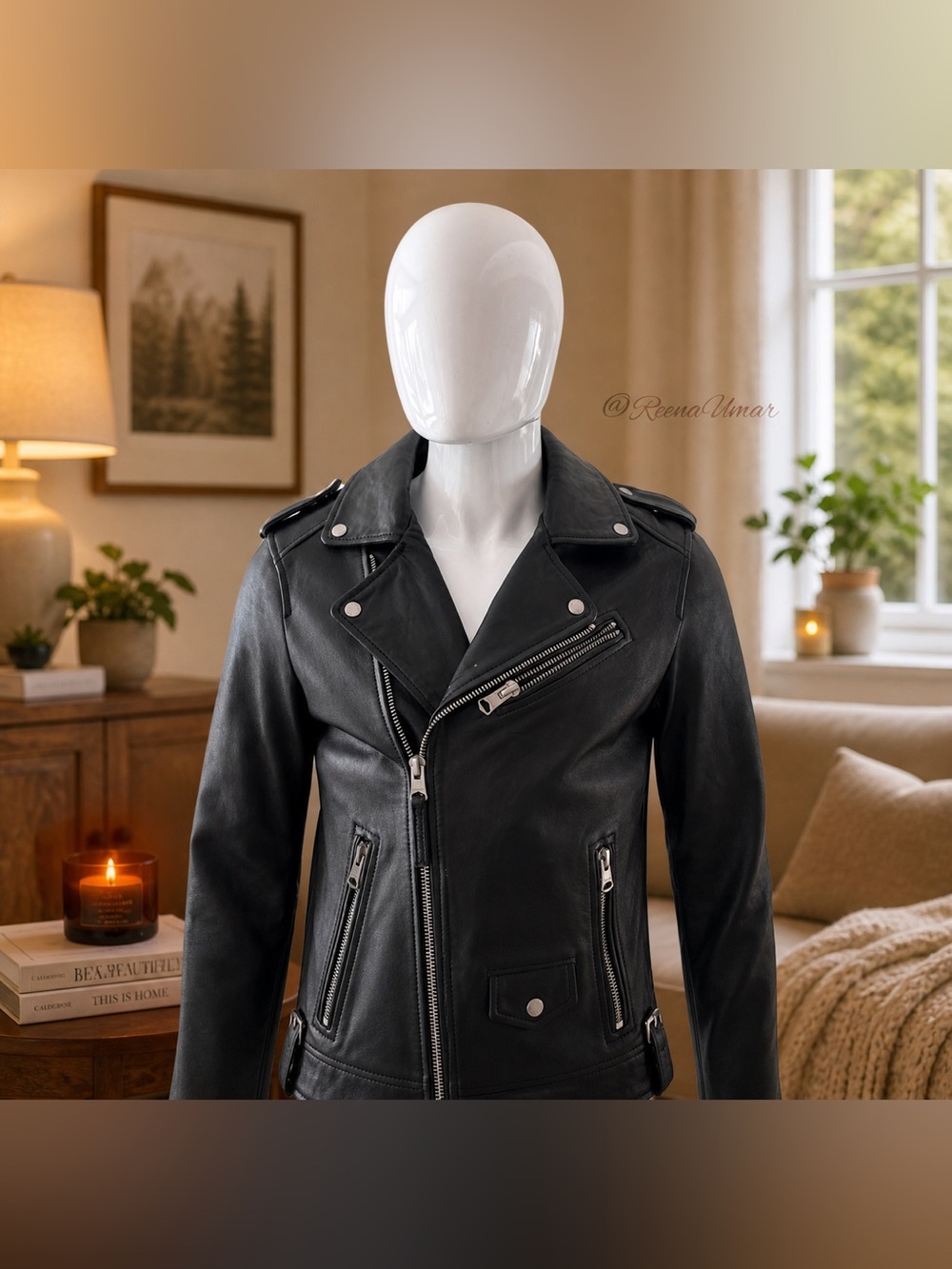 OAKWOOD “ICONIC” Authentic Lambskin Leather Biker Jacket – Men’s Size Small - Picture 5 of 17